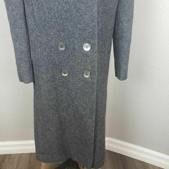I. Magnin Vintage Gray Herringbone Wool Coat Med - Picture 5 of 10